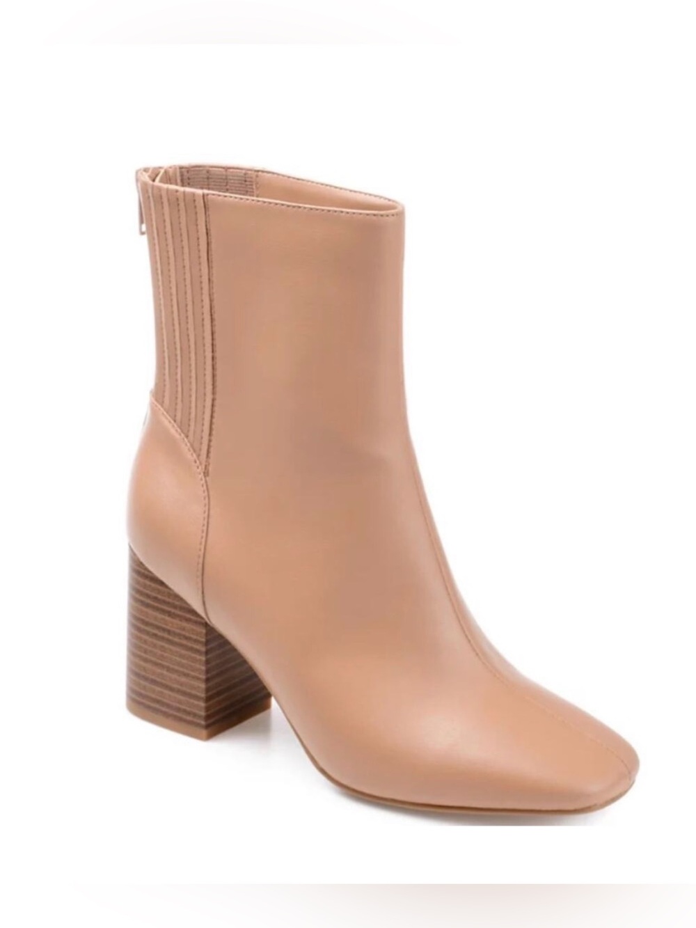 Journee Collection Maize Bootie tan vegan leather square toe stacked blockheel,